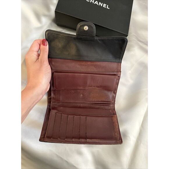 CHANEL Flap Wallet Quilted Black Silver Tone Hardware W/box - Picture 7 of 16